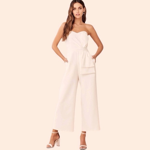NWT Lulu’s Won A Heart Strapless Sweetheart Wide Leg Jumpsuit White XS - Picture 1 of 16